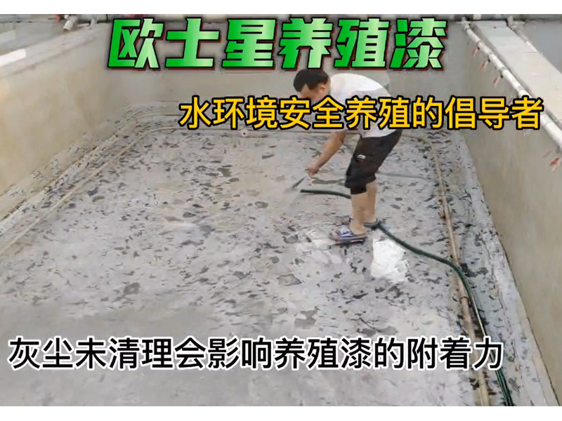 灰塵未清理會(huì)影響?zhàn)B殖漆的附著力，打磨結(jié)束后，剩余的灰塵用水沖洗干凈，晾干后才可刷養(yǎng)殖漆，改善環(huán)境，減少病害的發(fā)生，給魚蝦一個(gè)安全養(yǎng)殖的水環(huán)境，歐士星養(yǎng)殖漆在行動(dòng)#水產(chǎn)養(yǎng)殖。